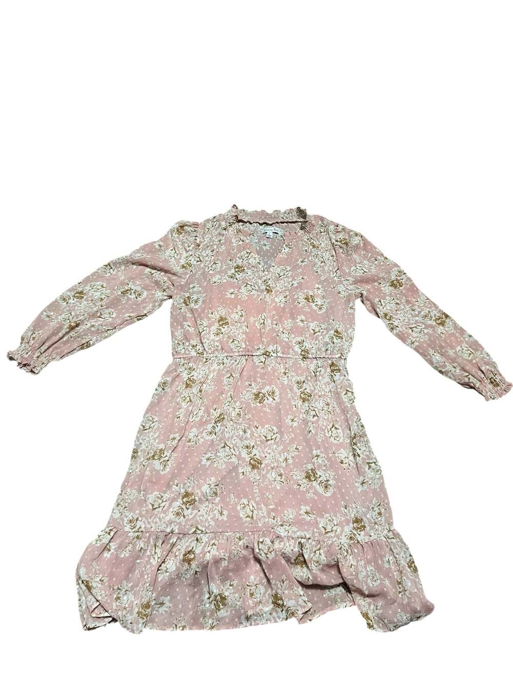 Ophelia Rose Pink Floral Long Sleeve V-Neck Ruffle Tiered Dress